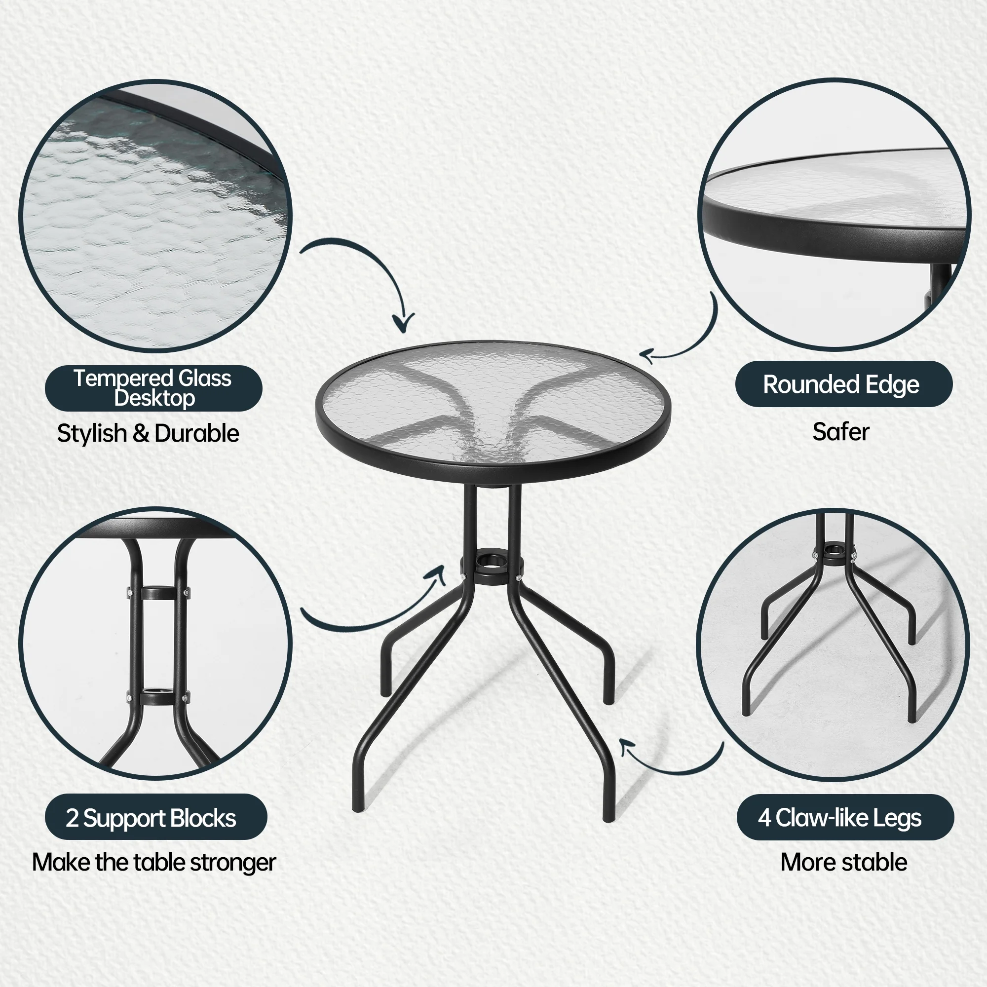 3 Pieces Outdoor Bistro Patio Set Table Chairs Balcony Furniture for Garden Porch Yard, Black