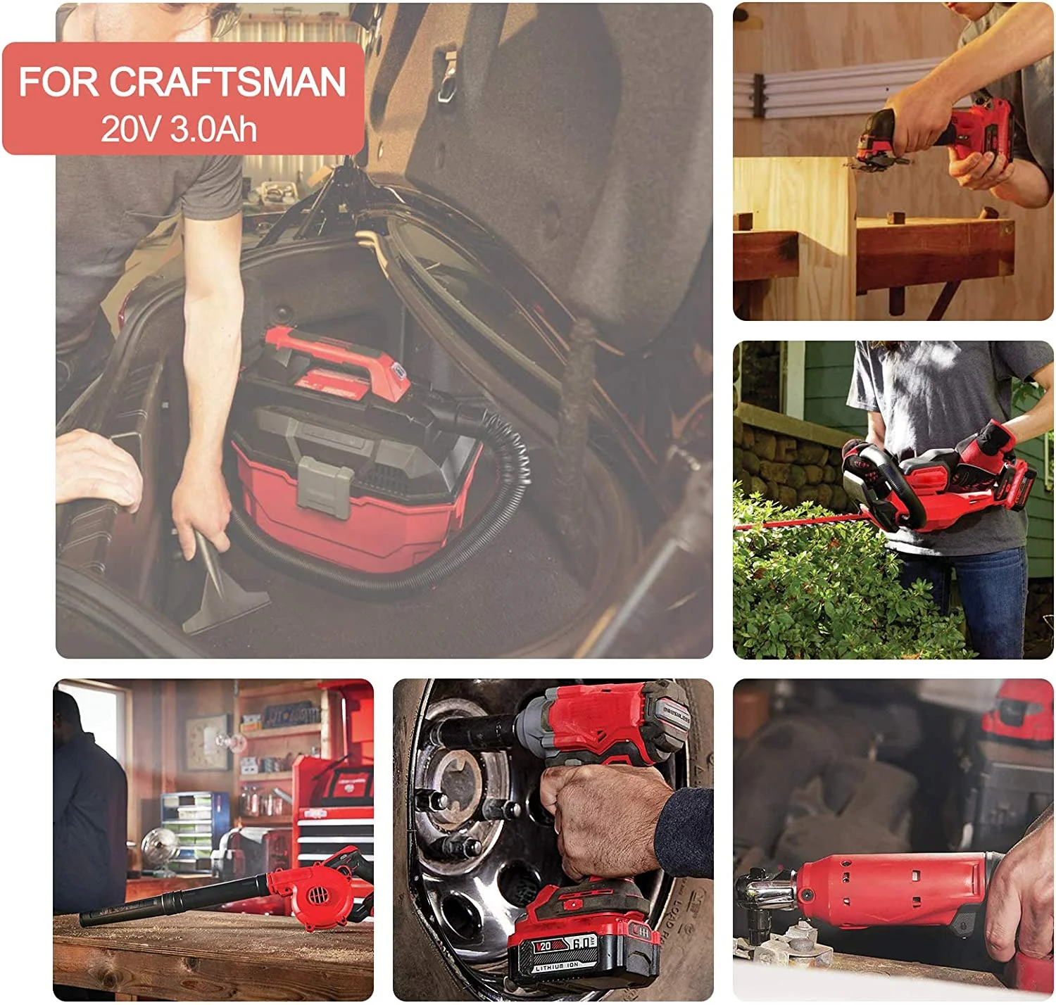 DASNITE 3.0Ah 20V Replacement Battery for CMCB204 Craftsman V20 Red Compatible with CMCB2022 CMCB201