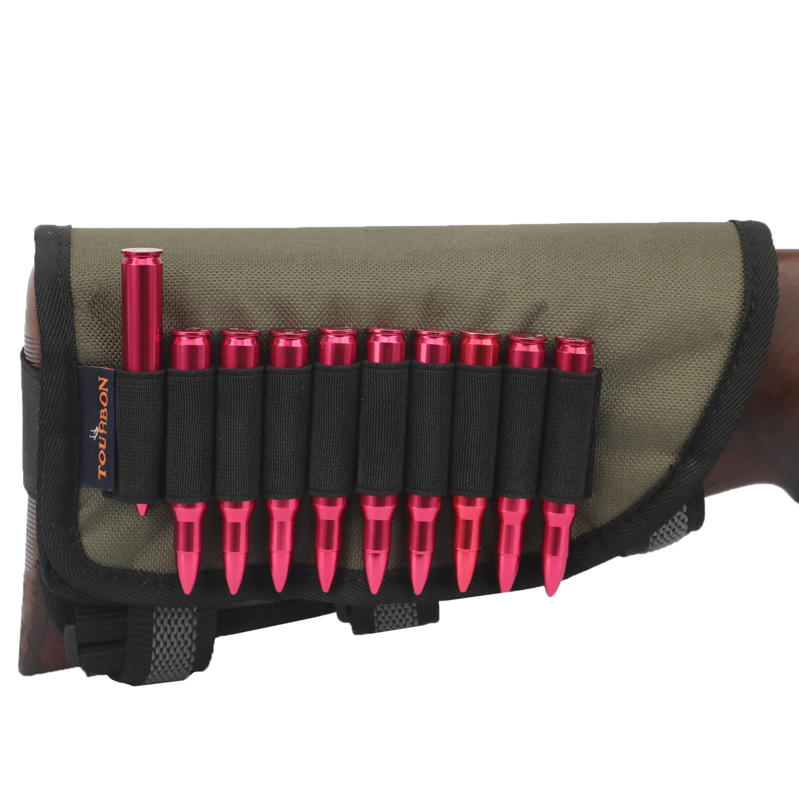 TOURBON Rifle Cheek Weld Riser Rest Comb Raiser with Ammo Holder Shooting Nylon Neoprene-Green/Black