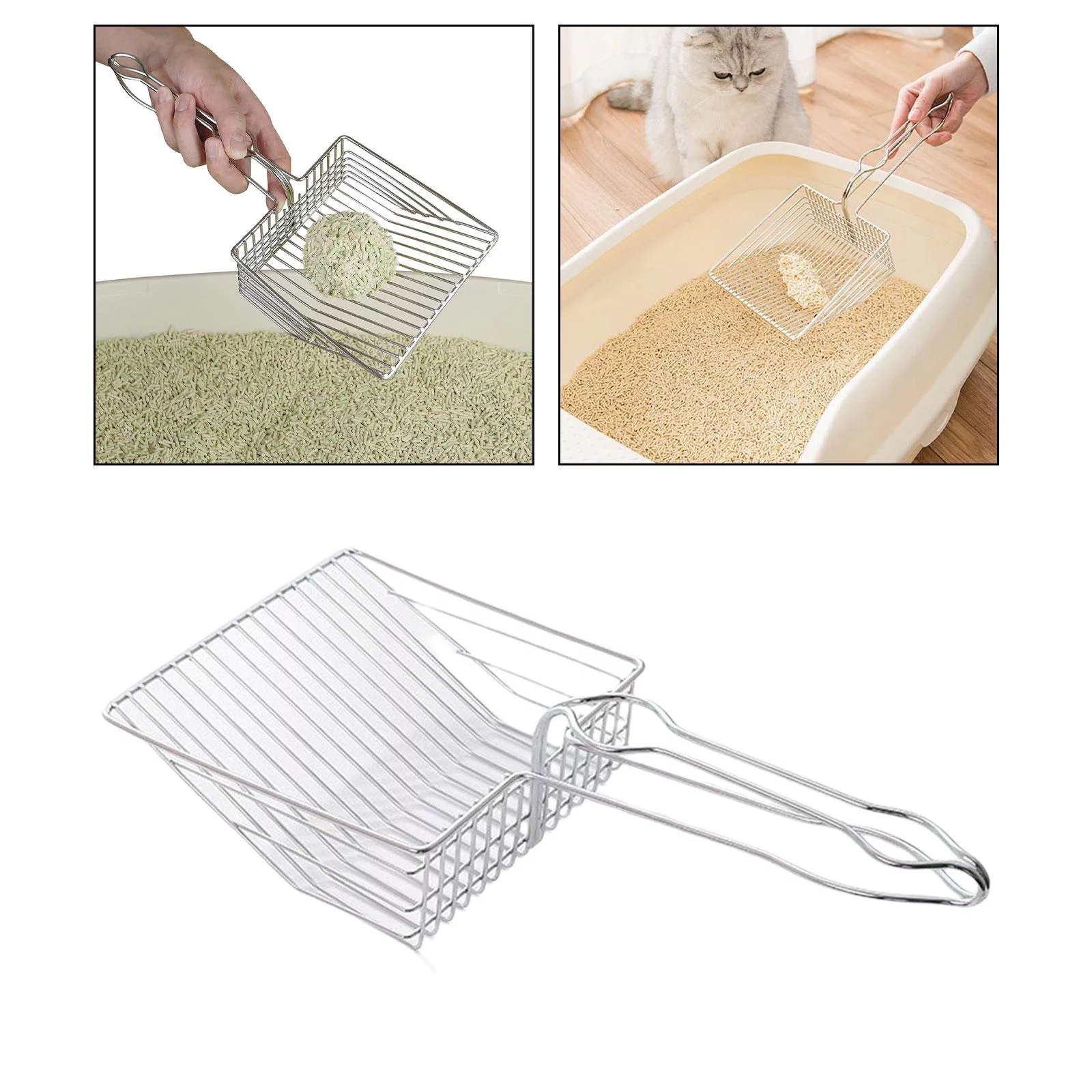 Durable Cat Scooper Pet Litter Shovel Cleaning Tool Long Handle Metal Argent