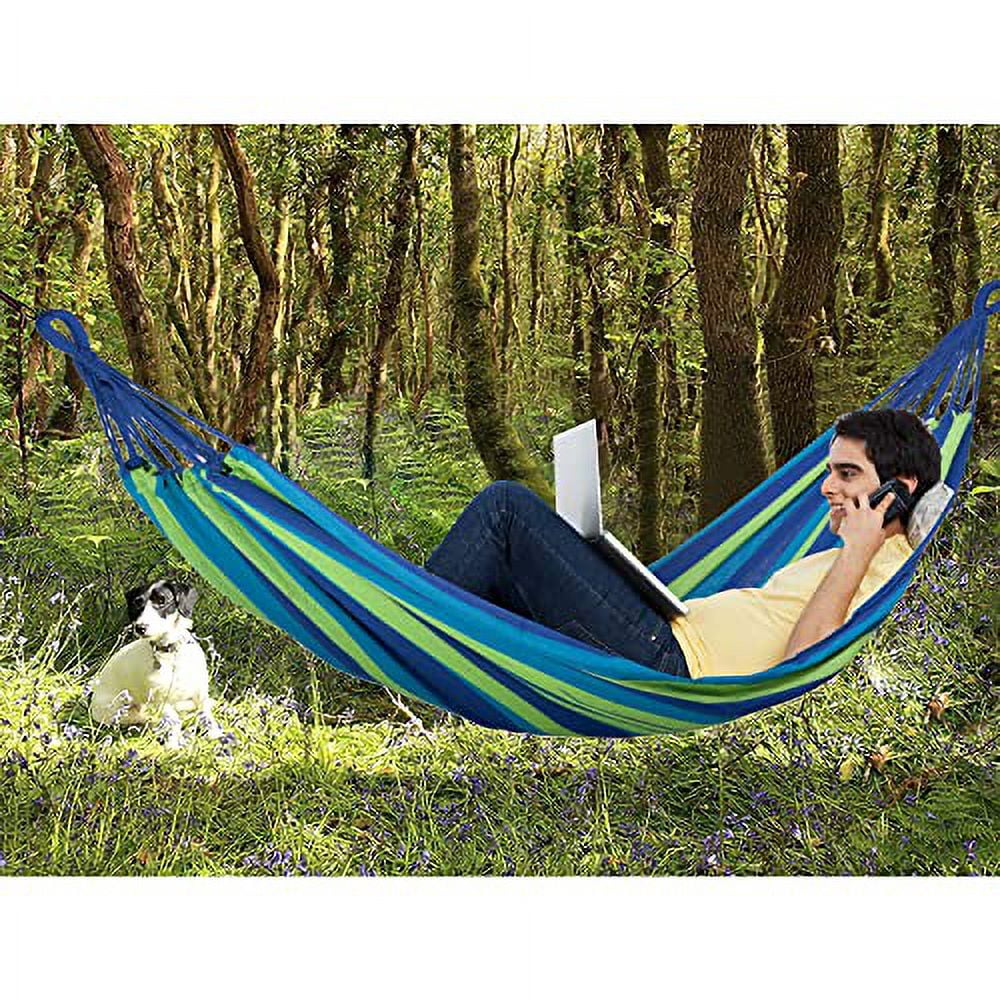 Hammock with Stand, 2 Person Double Hammock 550lbs Capacity Hanging Stand Weather Resistant Heavy Duty Steel Frame Swing Bed, Indoor Porch with Portable Carrying Bag, Blue, 144In x 48In x 45In
