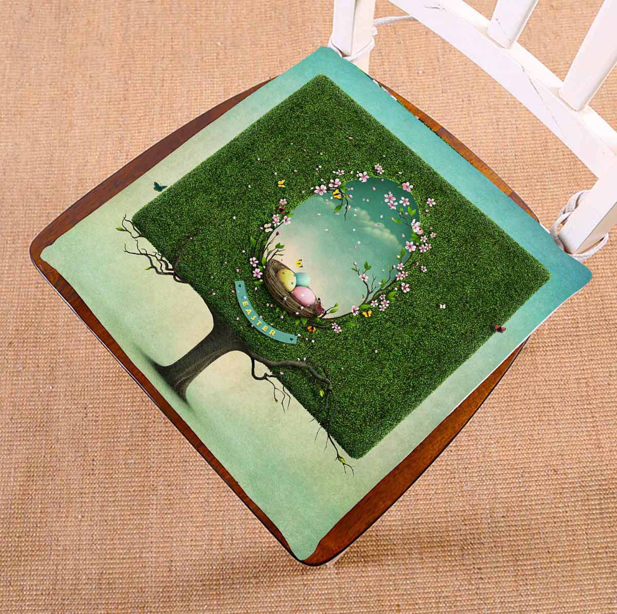 PKQWTM Easter Square Tree Nest Hole Shape Egg Chair Pads Chair Mat Seat Cushion Chair Cushion Floor Cushion Size 16x16 inches