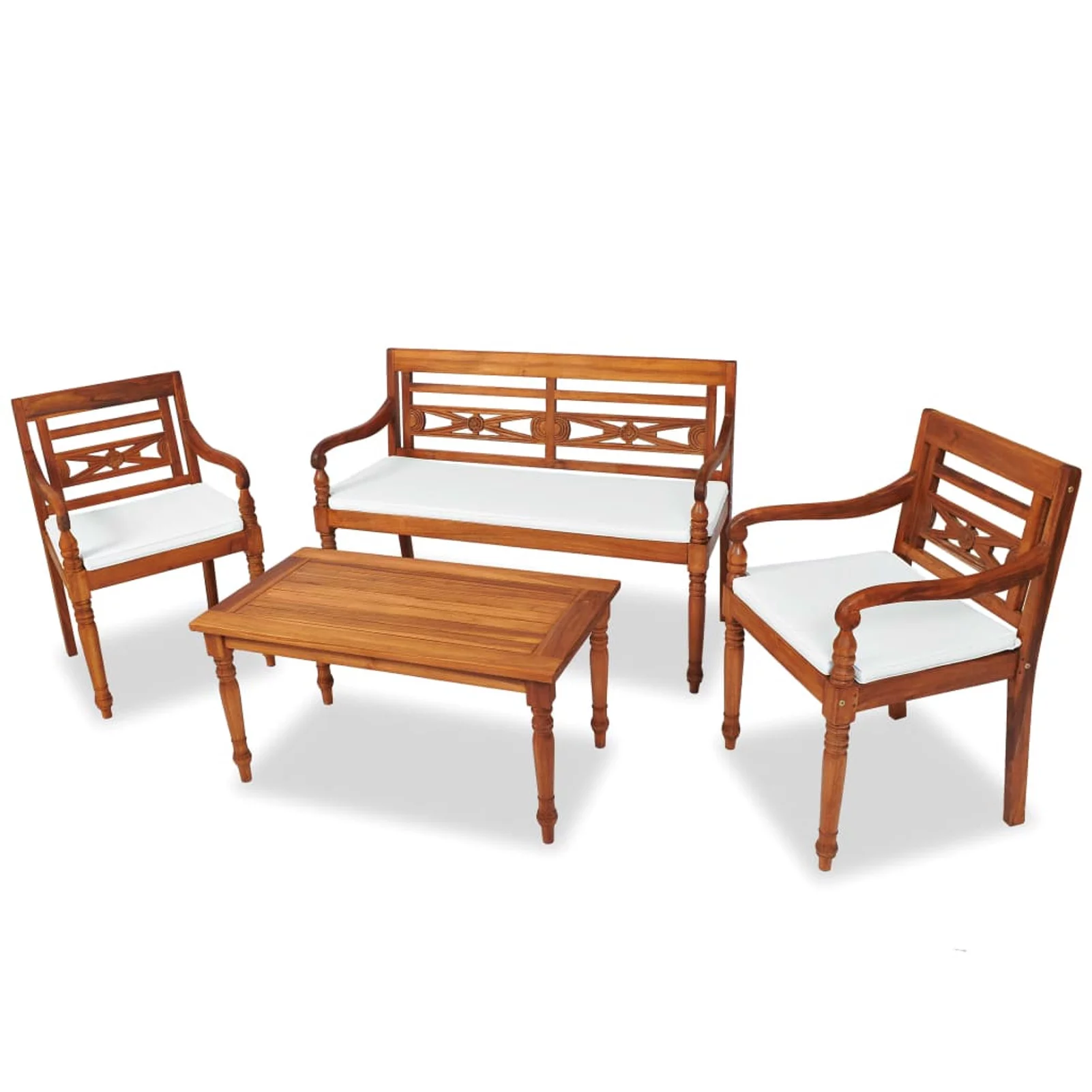 Tomshoo 4 Piece Patio Set with Cushions Solid Teak Wood