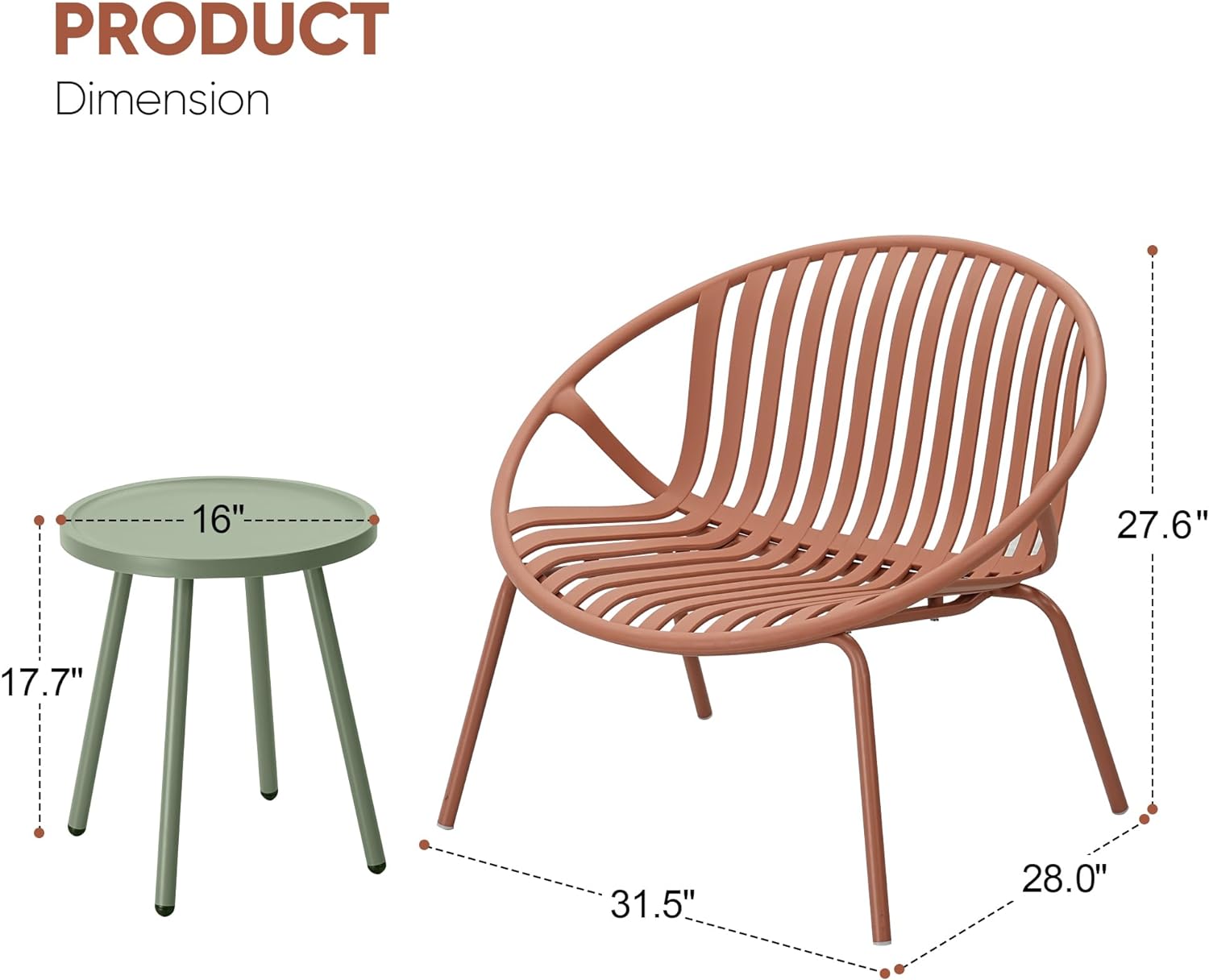 Dina 3 Pieces Patio Furniture Set  Outdoor Furniture with Bistro Table and Patio Chairs Set of 2，Outdoor Patio Set with Porch Chairs and Table Balcony Furniture Conversation Set for Gar