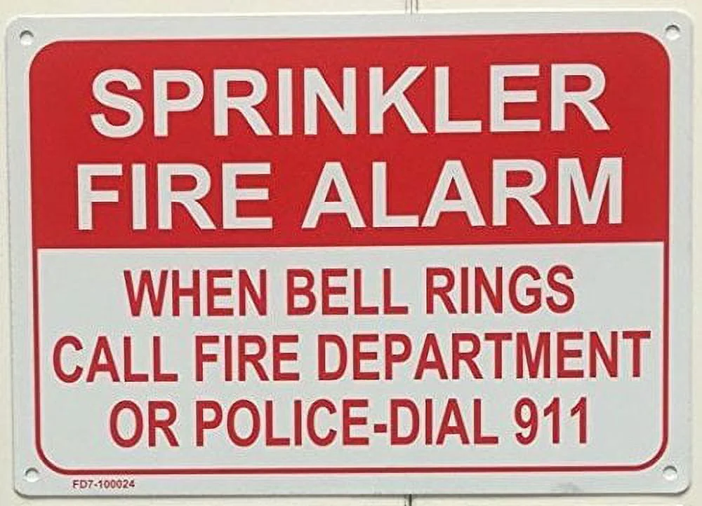 Sprinkler Fire Alarm 7x10 Aluminum Sign Red on White
