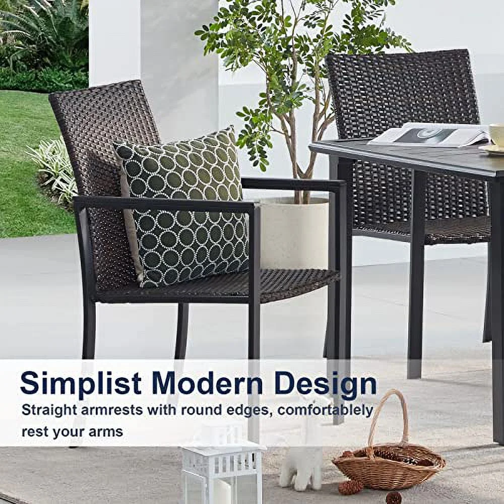 VICLLAX Outdoor Wicker Dining Chairs Set of 2 Patio Rattan Chair with Armrest for Garden Porch Backyard, Black