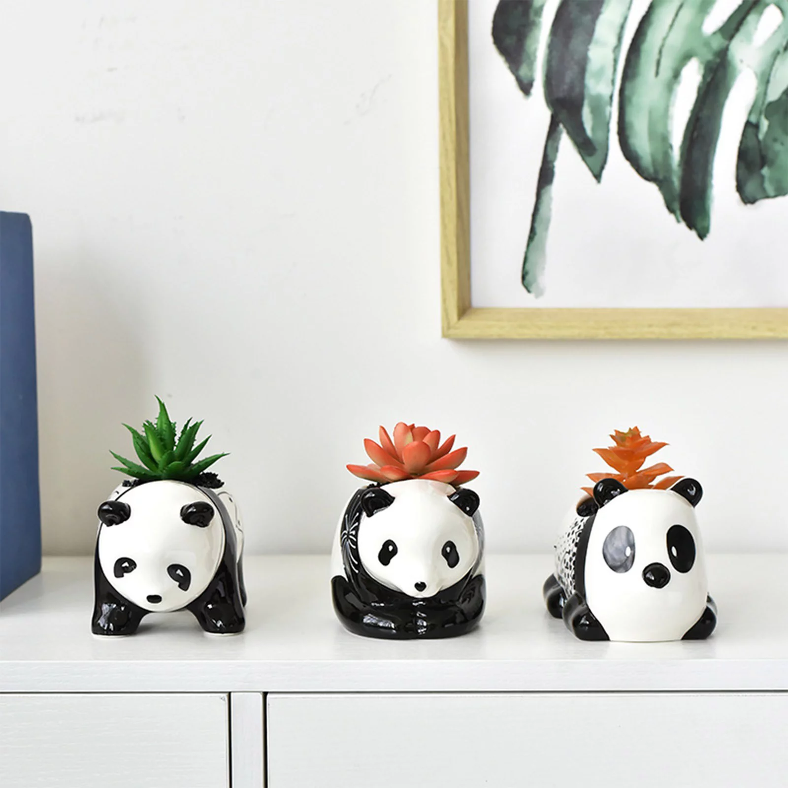 YHAIOGS Ceramic Flowerpot Fleshy Potted Panda Flowerpot Cartoon Fleshy Creative Gardening Animal Flowerpot 1pcs