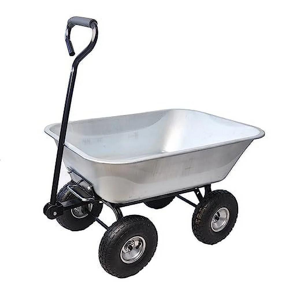 Garden Carts Four Wheels Pneumatic Tires Wheelbarrows Garden Dump Cart Folding Dolly with Steel Frame Patio Lawn Beach Gardening Care Yard Carts