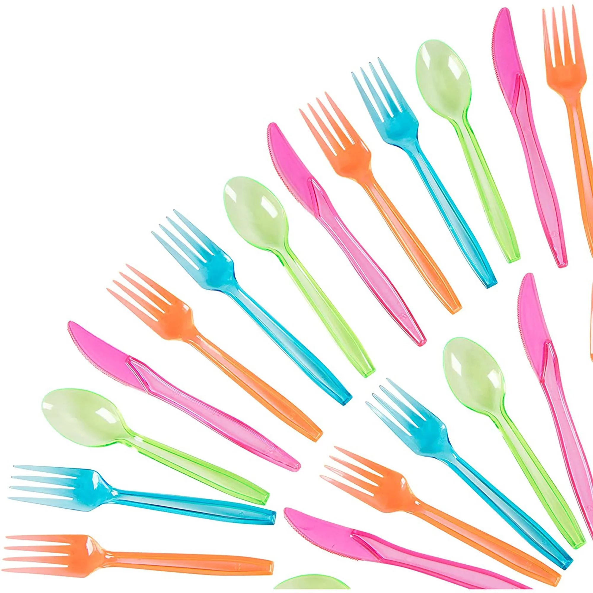 216 Piece Rainbow Plastic Silverware Set for Parties with Neon Forks, Spoons, Knives (Serves 54)