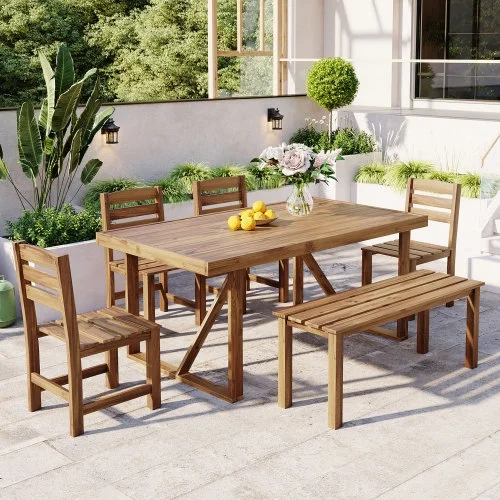 Buumin U_Style High-quality Acacia Wood Outdoor Table and Chair Set, Suitable for Patio, Balcony, Backyard