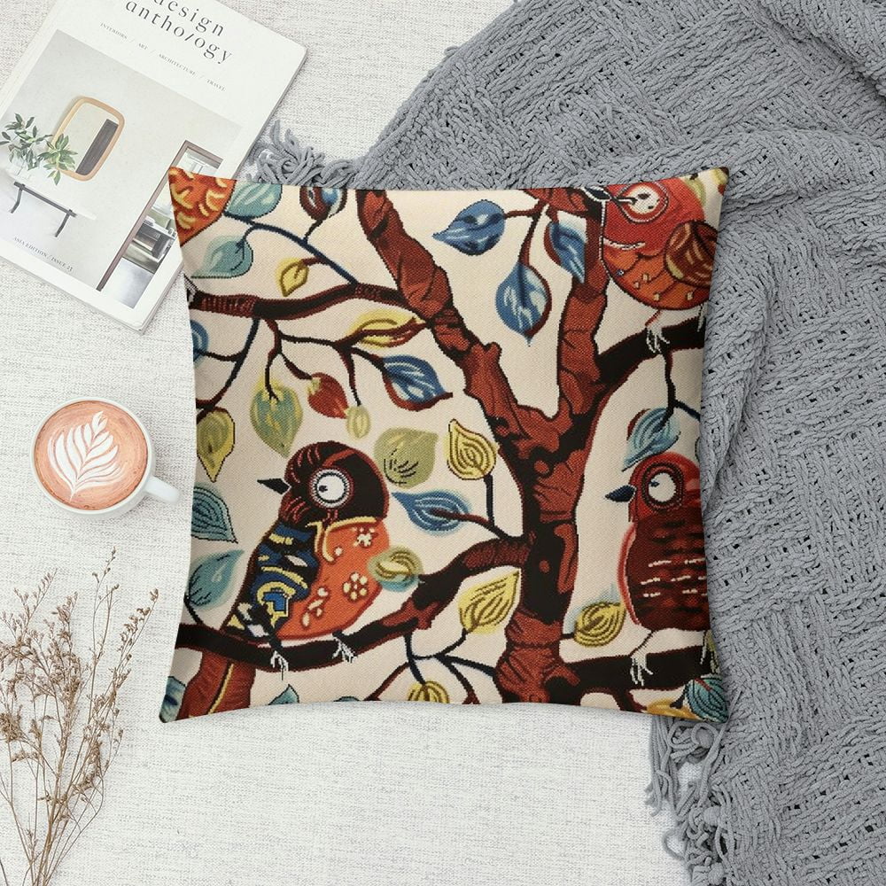 Plant Throw Pillow Cover | Karla Gerard Designer Pillowcase Burgundy Chair Cushion Chair Cushions Hand Embroide Wool