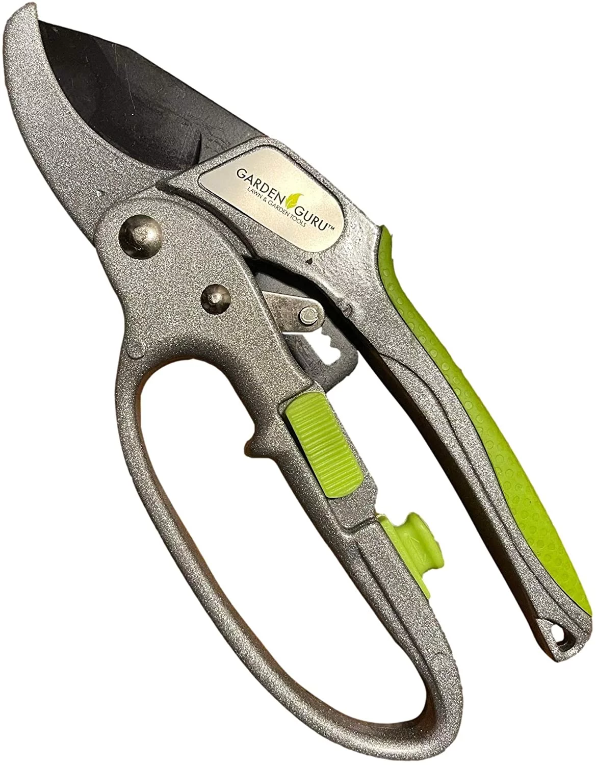 Garden Guru Ratchet Pruning Shears - Professional Garden Clippers with Ergonomic Grip and Brush - Makes Tough Cuts Easy