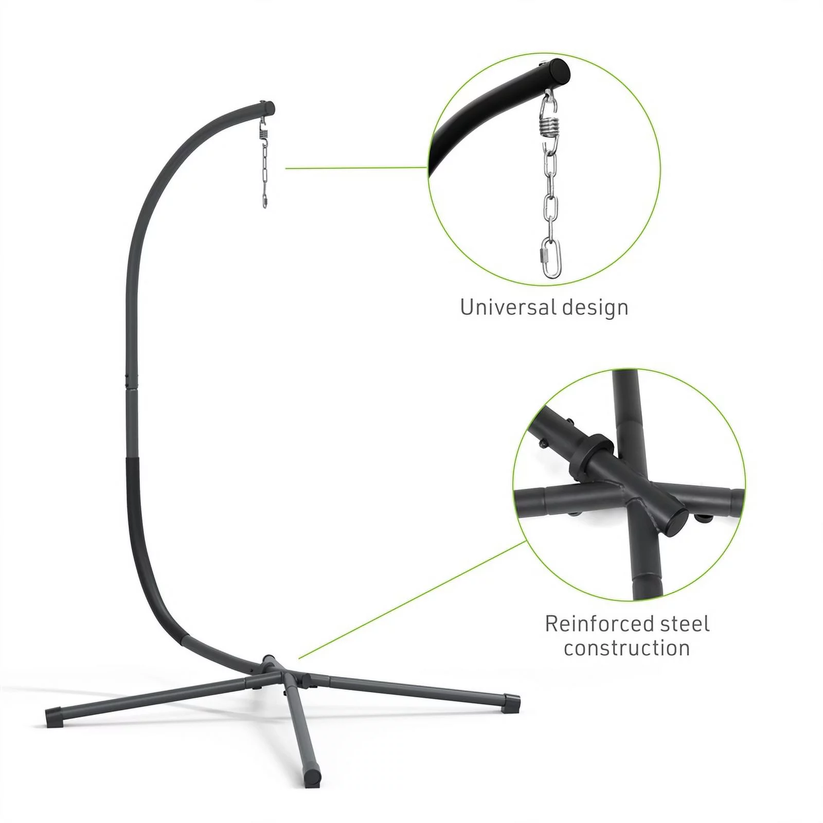 Afuera Living Wave Hanging Metal C-Stand for Swing Chair in Black