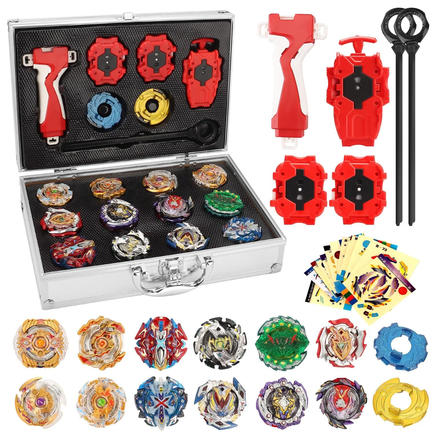 iTOYiFUN Bey Battling Top Burst Gyro Toy Set for Kids, 12 Spinning Tops, 3 Launchers with Aluminum Box, Turbo Set Metal Fusion Game Gyro, Gift for Children Boy and Girl