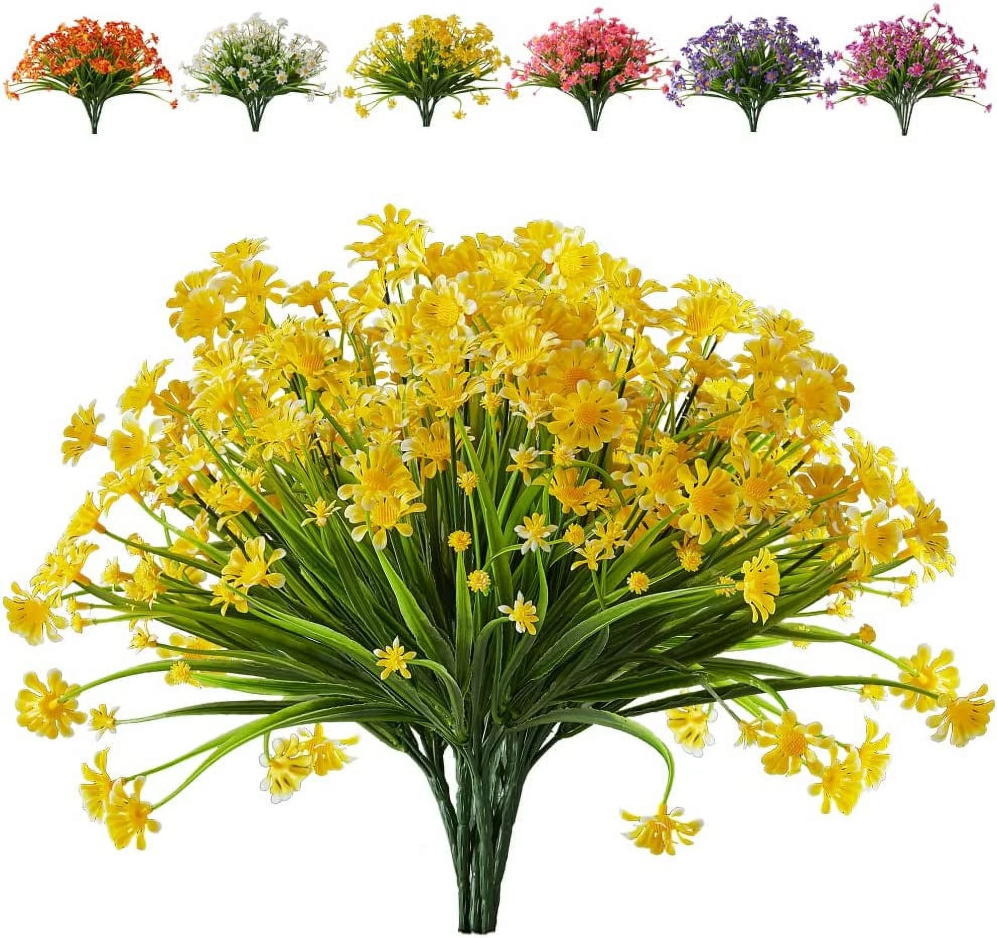 Babibeauty 8 Bundles Artificial Daisy Flowers Sunflowers UV Resistant No Fade Greenery Flowers for Wedding Garden Hanging Planter Indoor Porch Patio Home Decor(Yellow)