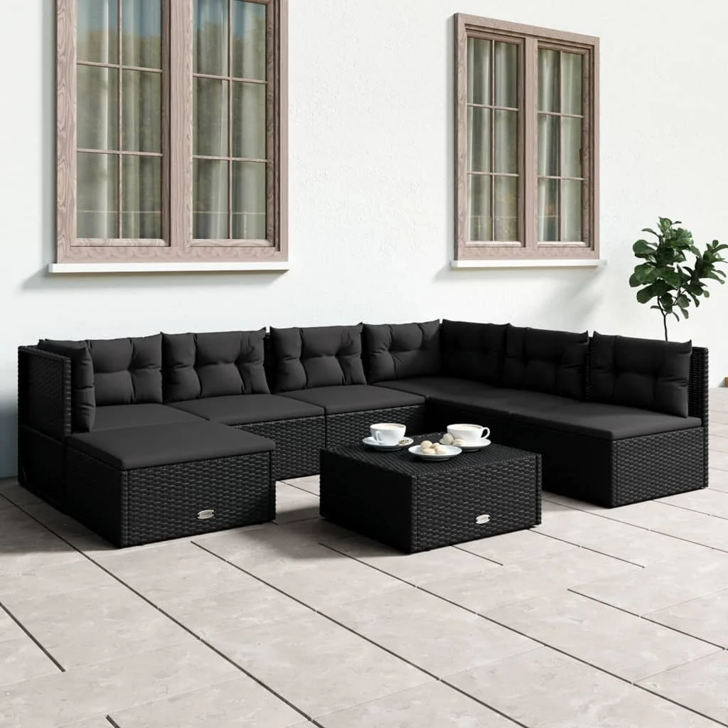 Suzicca 7 Piece Patio Set with Cushions Black Poly Rattan