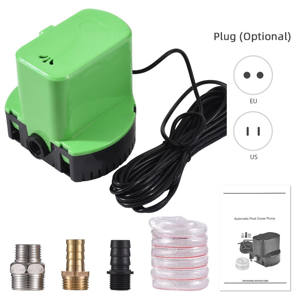 Pool Cover Pump Above Ground 3500L/H Submersible Swimming Sump Inground Pump Water Removal Pump for Pool Draining with 16ft Drainage Hose / 25ft Power Cord and 3 Adapters
