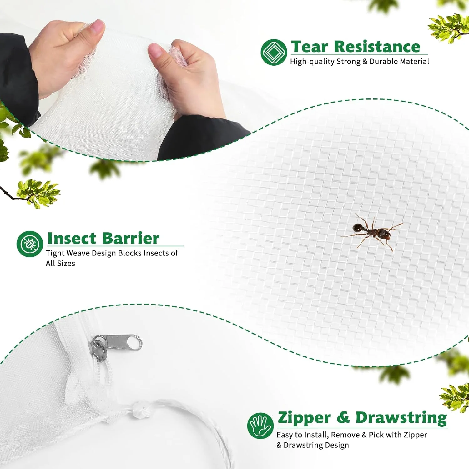 4 Pack Garden Plant Fruits Blueberry Bushes Protection Netting Covers Barrier Mesh Bags, Blueberry Tomato Protection Net with Zipper & Drawstring