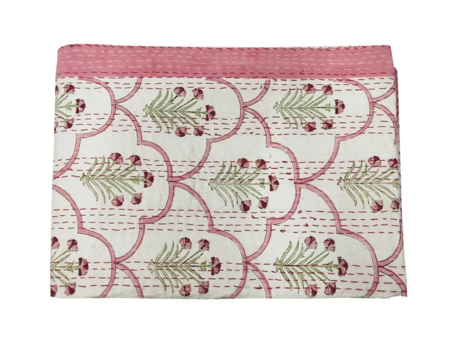 Beautiful Hand Block Print Indian Kantha Quilt Queen Size Boho Handmade Kantha Bed Cover Throw Reversible Blanket Bedding Pure Cotton Throw