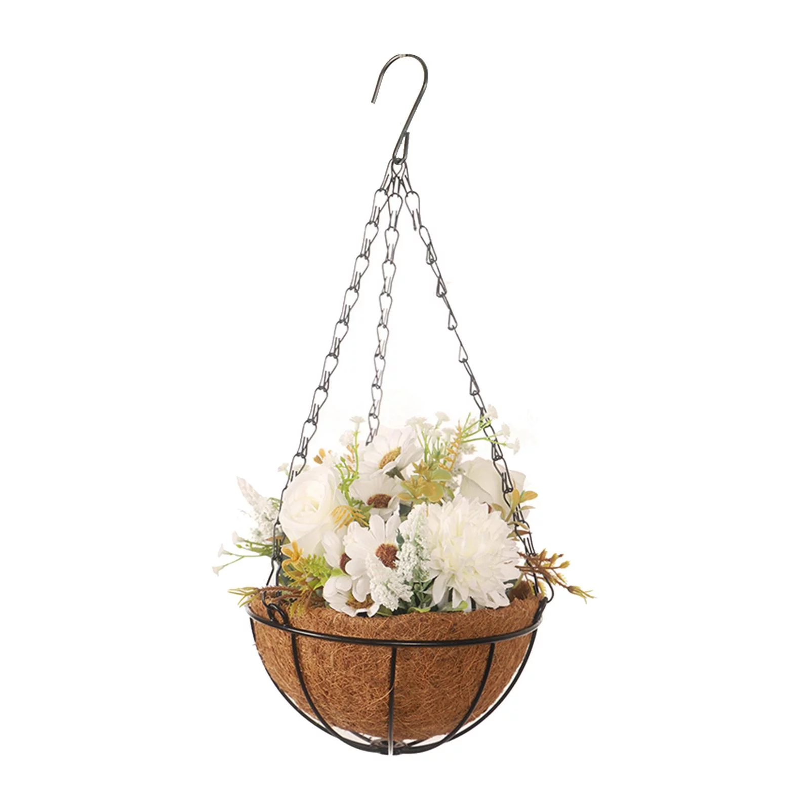 Flower Basket Wreath, Spring Flowers Basket, Hanging Ornament, Fake Floral Basket Farmhouse Wreath for Wedding, Wall Outdoor Summer Decoration