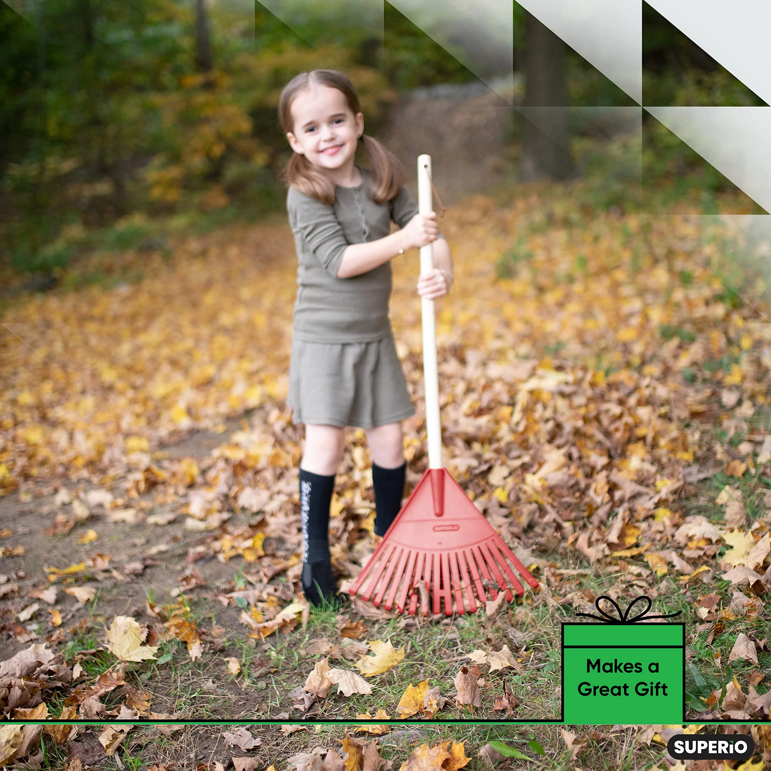 Superio Kids Rake with Hardwood Handle- Durable Plastic Red Head to Sweep Leaves in Lawn and Tidying Up The Garden – 34 “Height (12 Pack)