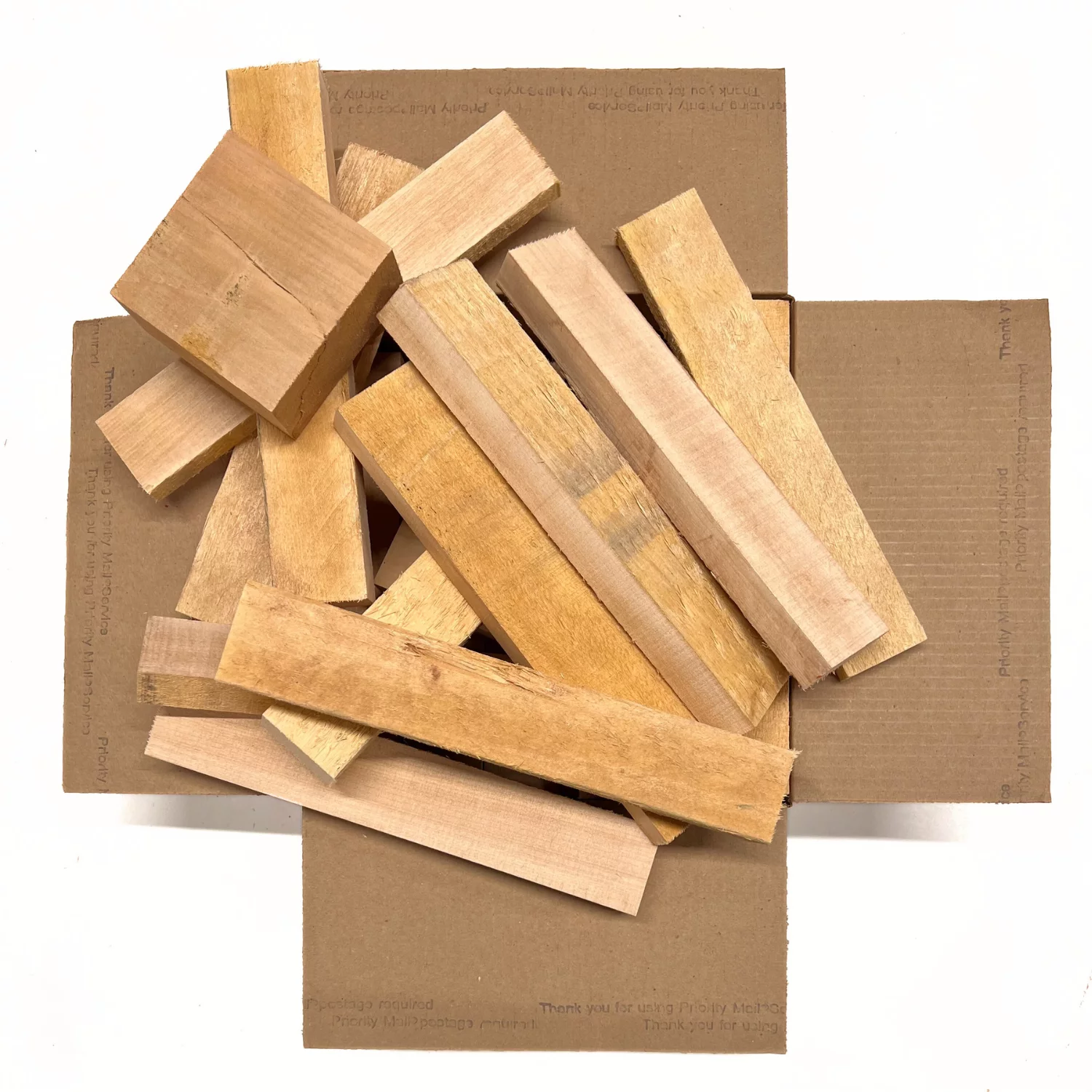 Box of Basswood Assorted Scarp Wood Cut Offs, DIY Craft Carving Scroll Short Lumber Cutoff Boards - 12