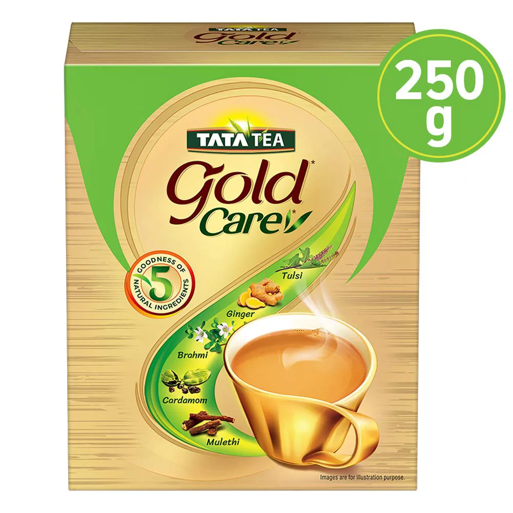 Tata Tea Gold Care | Rich In Taste | Goodness Of Elaichi, Ginger, Tulsi, Brahmi & Mulethi | Black Tea | 250 G