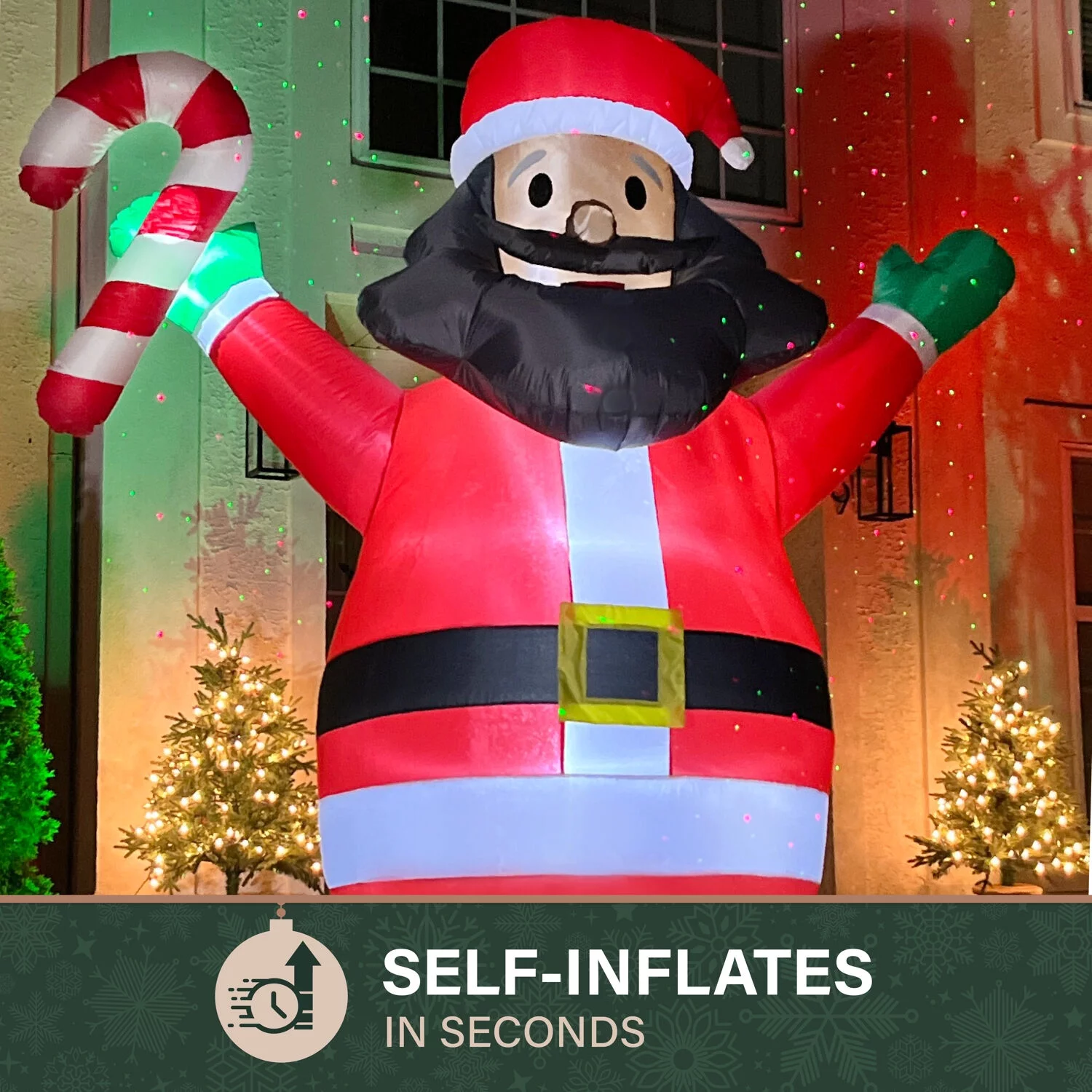 Fraser Hill Farm 10ft Inflatable AA Santa Holding Candy Cane w/ Lights