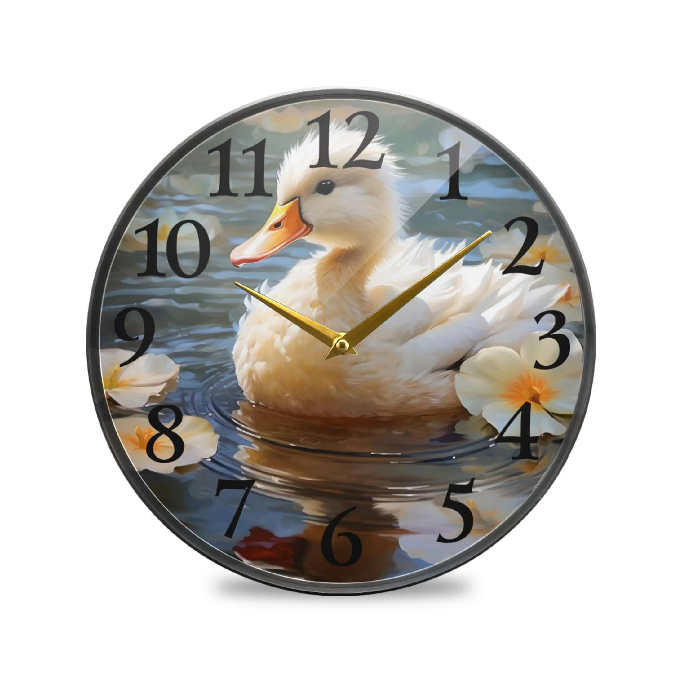 Duck on Water Wall Clocks Battery Operated 11.9 Inch Round Clock Acrylic Silent Non-Ticking Bedroom Living Room Decorative Clocks