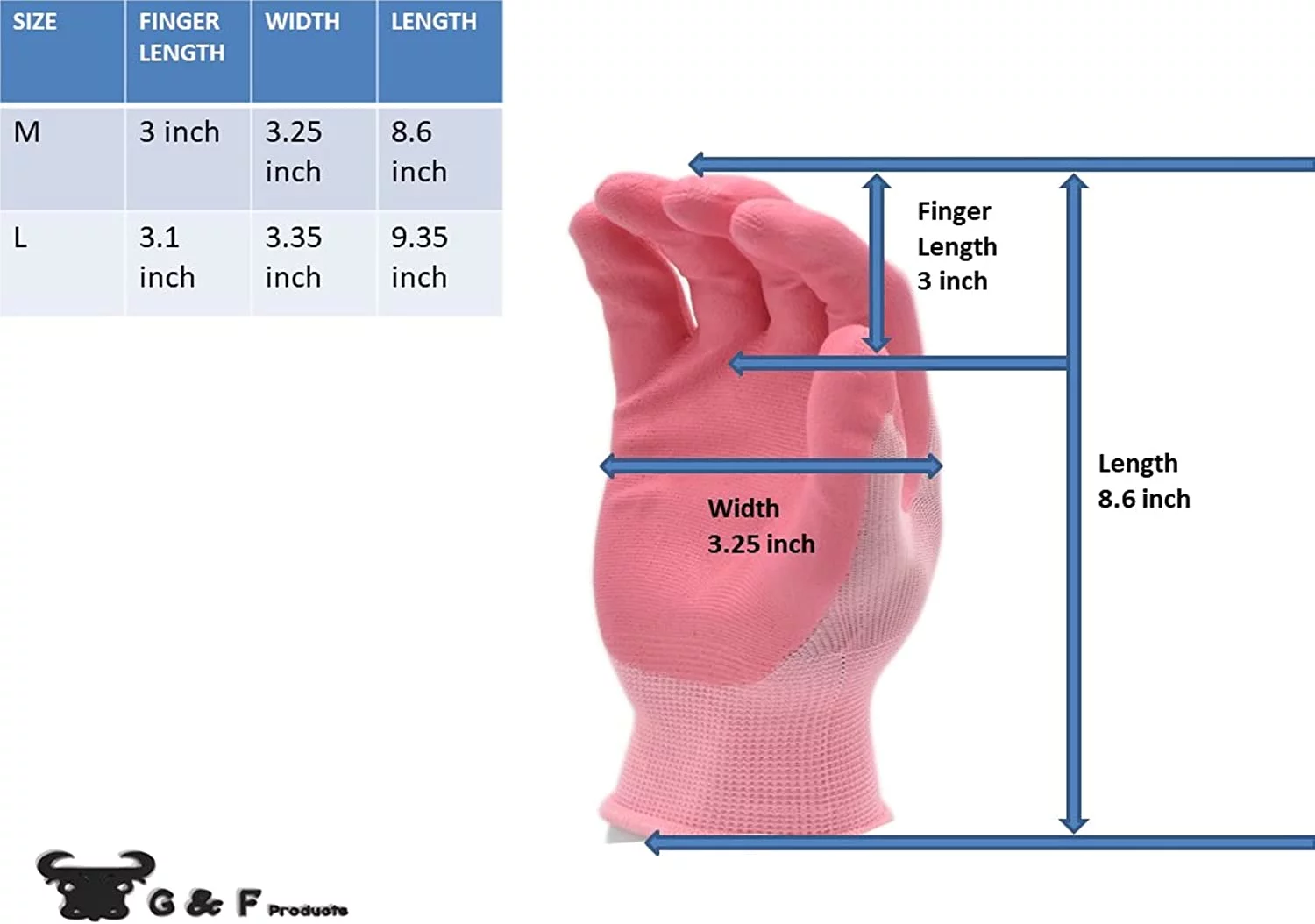 G & F Products Women's Gardening Gloves: Micro Foam Coating, Large 6 Pairs, 3 Assorted Multicolours