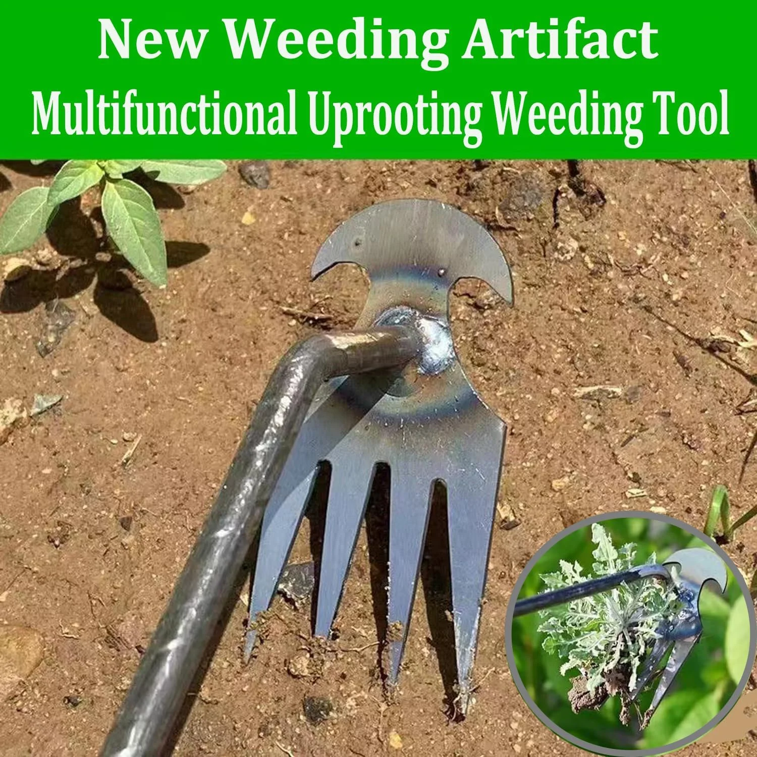 GeSHOP New Weeding Artifact Uprooting Weeding Tool, Hand Weeder Tool Manganese Steel Forged Weed Puller, 4 Teeth Dual Purpose Weeder for Garden Yard Farm Weed Removal (B-20'' Iron Handle)