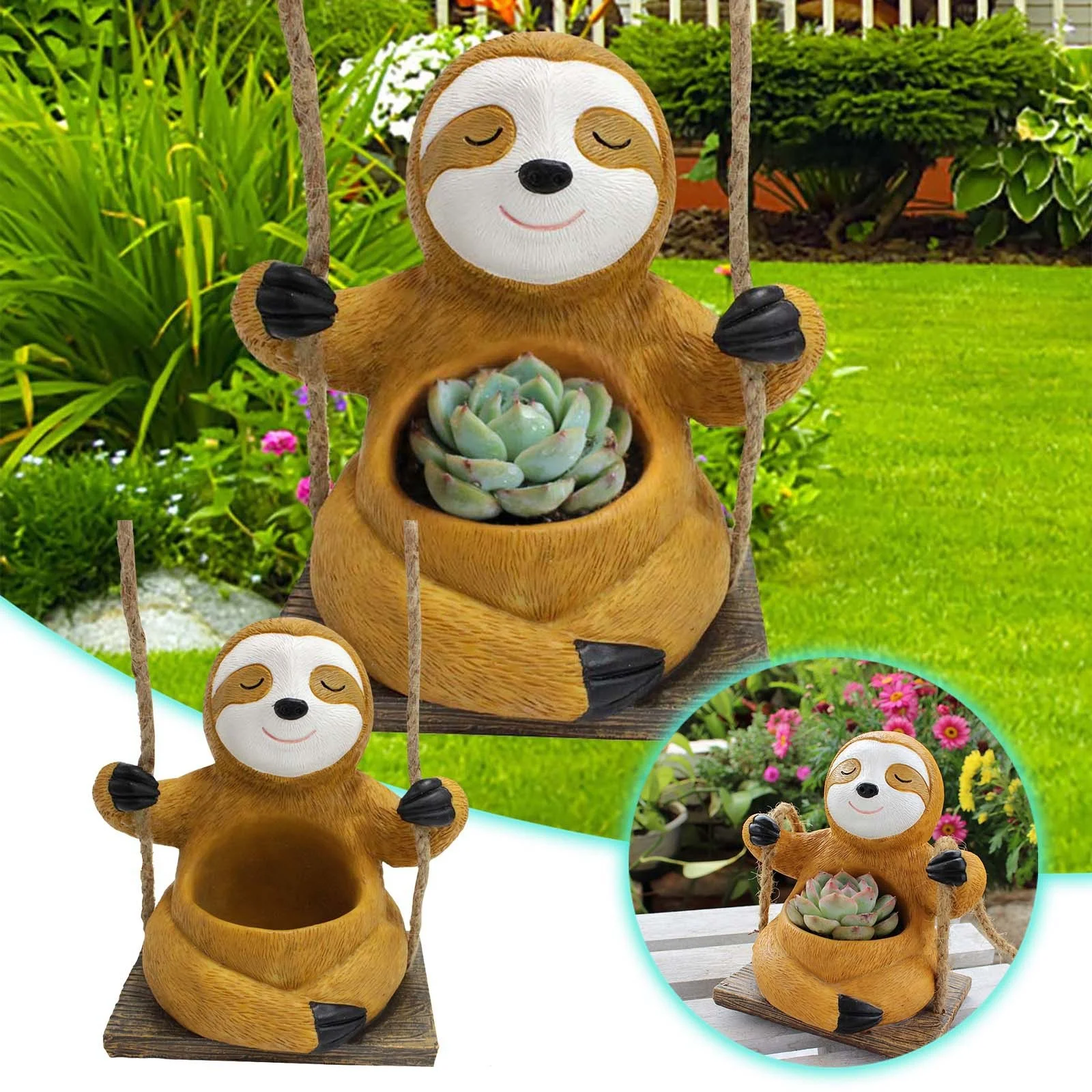 Sloth Swing Flower Pot Arrangement Hanging Swing Flower Pot Sloth Statue Flower Pot Swing Balcony Garden Corridor Courtyard Decoration