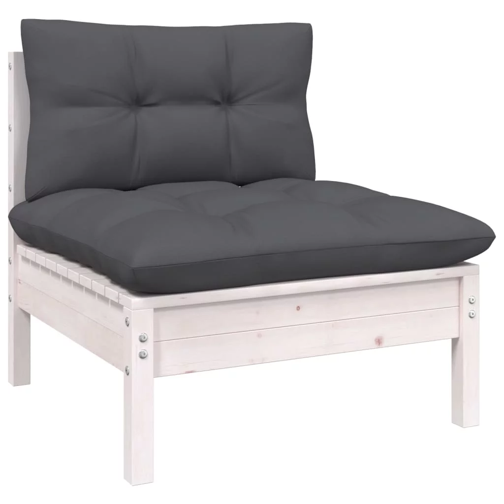 moobody Patio Middle Sofa with Cushions White Solid Pinewood