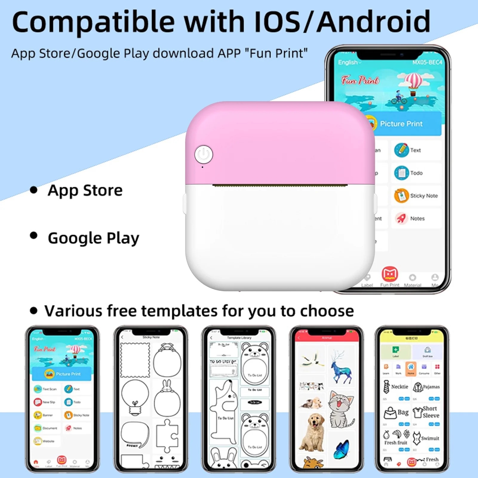 Arealer Label printer,1 Paper Bt With Compatible With Support Label Children Diy Receipt Note With 1 Inkless Dazzduo Printer 1 57mm Compatible With Note Sticker Maker Thermal Printer Portable