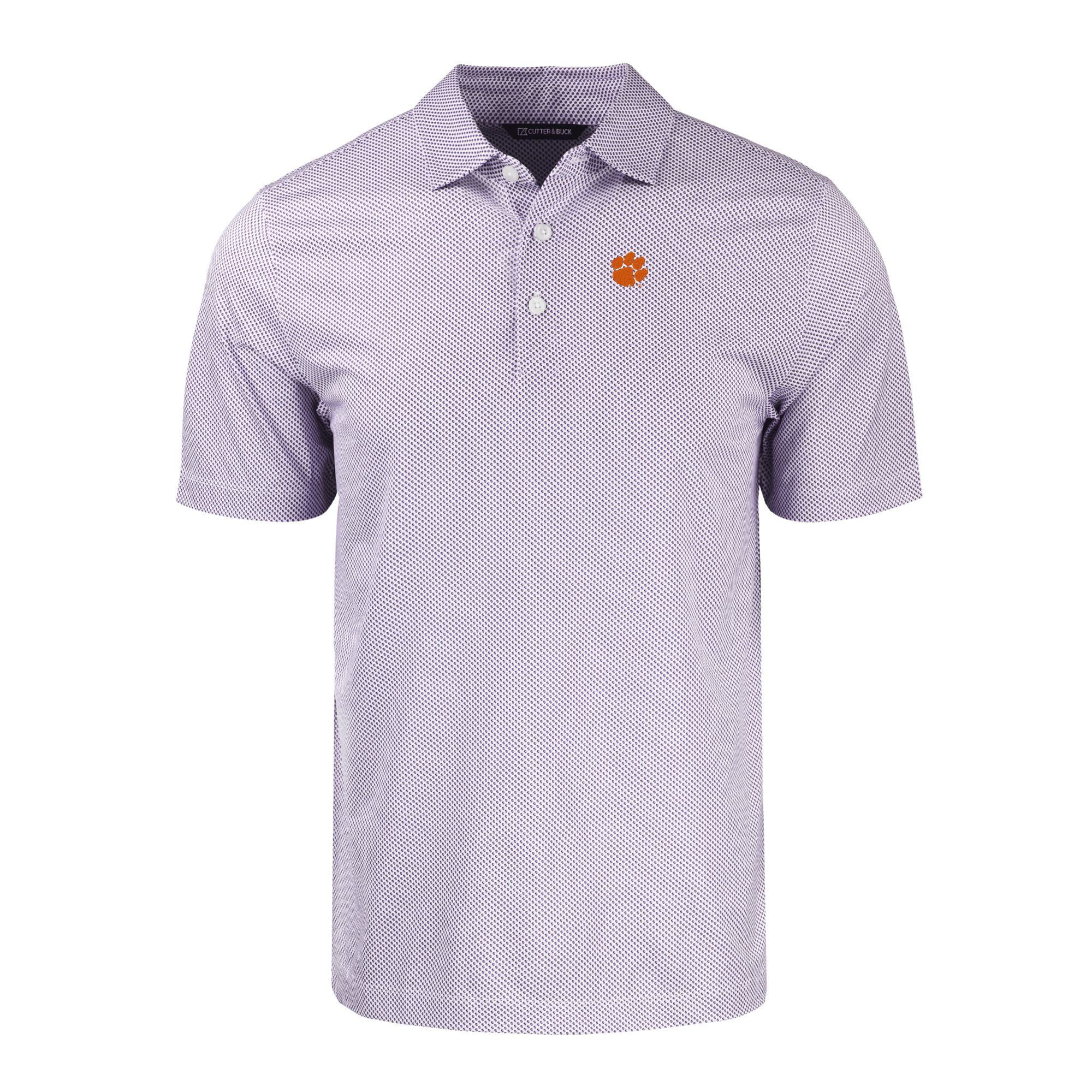 Men's Cutter & Buck Purple/White Clemson Tigers Pike Eco Symmetry Print Stretch Recycled Polo