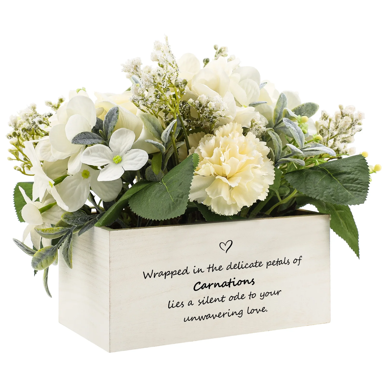 Funnil Wooden Flower Pot Artificial Plants Flowerpot with Fake Carnations for Outdoor Indoor Home Decor