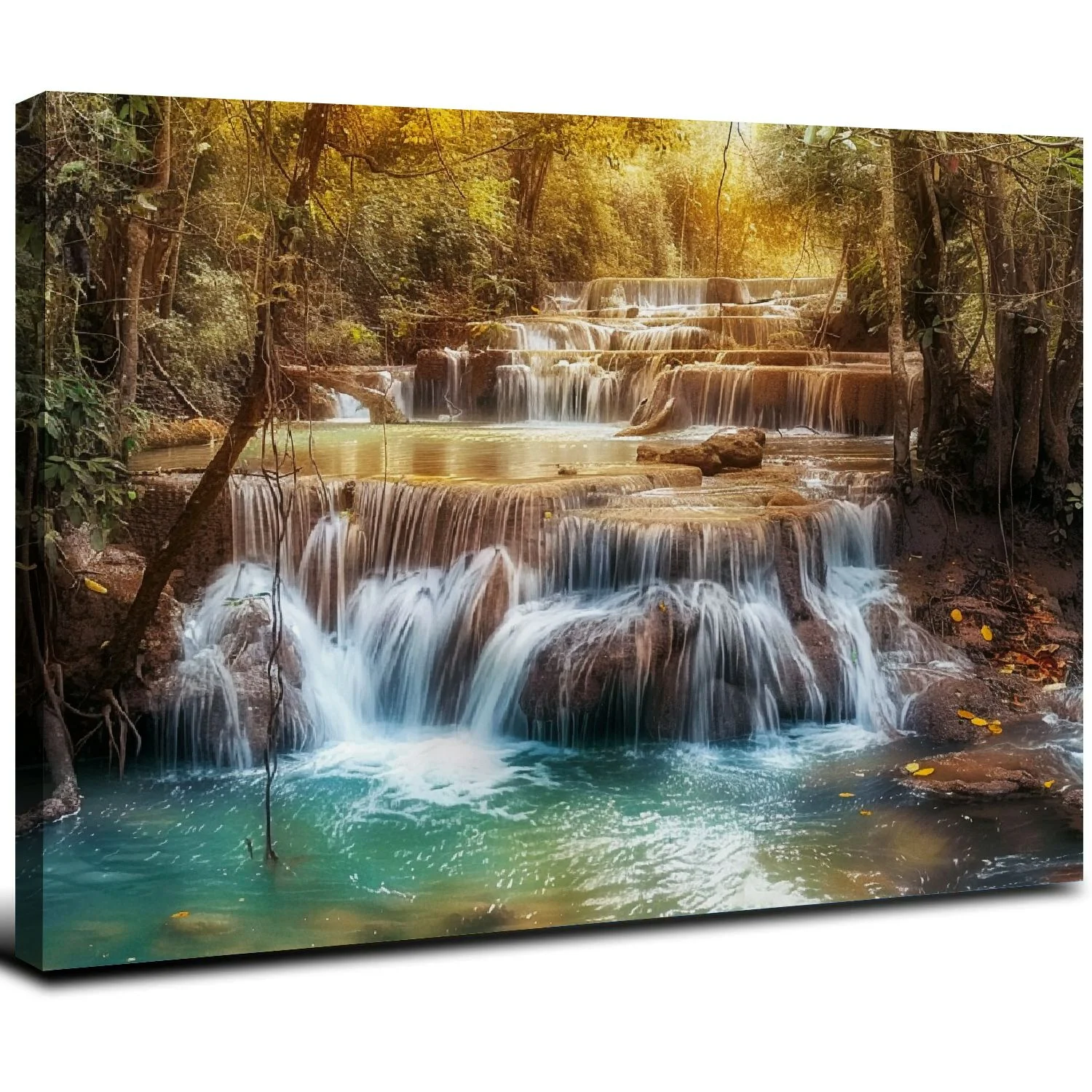 Nawypu Wall Art Decor Canvas Print Waterfall Landscape Painting Yellow Trees Forest Fall Falls Canvas Painting Modern Posters And Prints Wall Art Picture for Living Room Home Decor