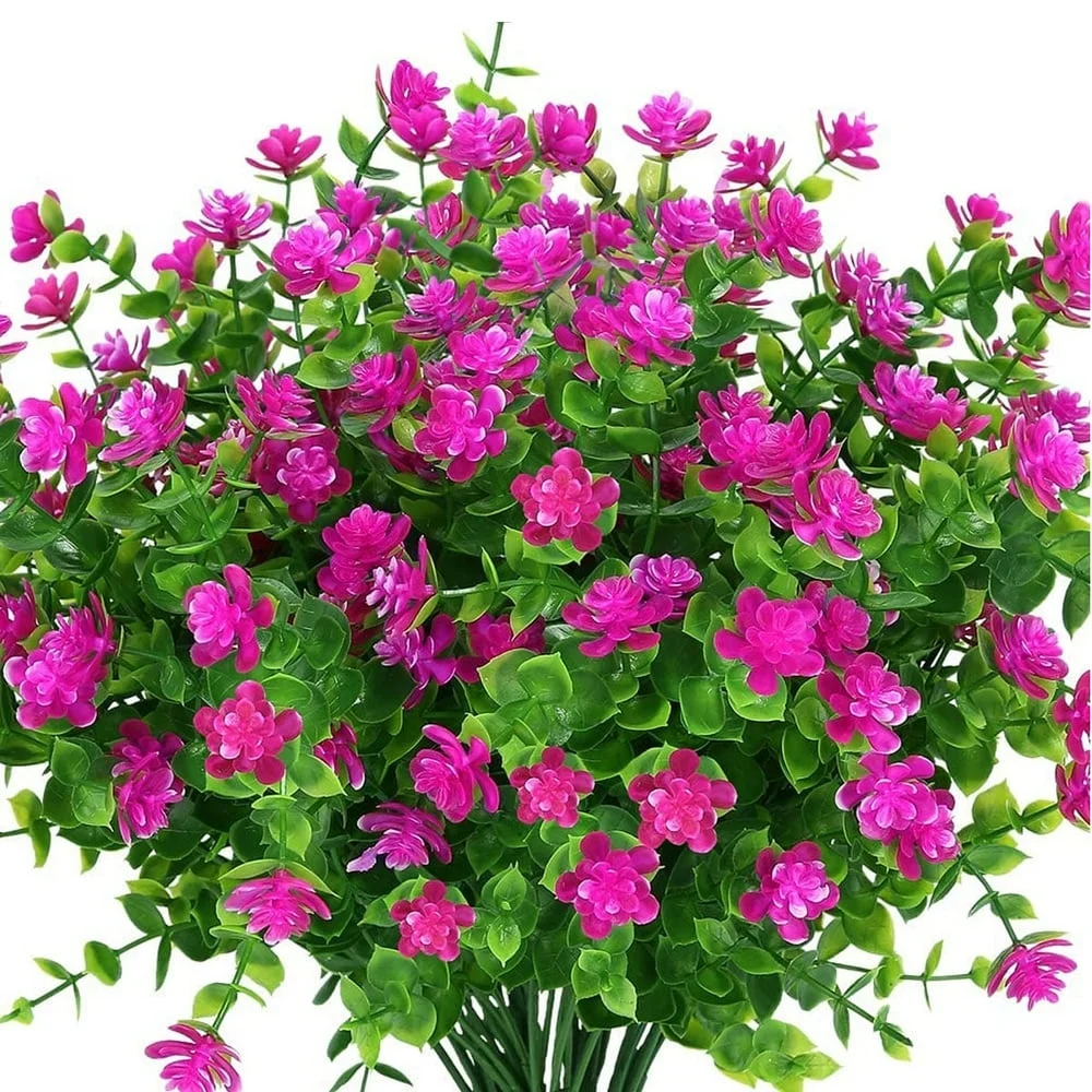 6 Bundles Artificial Flowers for Outdoor Decoration  Spring Summer Decoration UV Resistant Outdoor Greenery Shrubs Flowers Planter Cemetery Home Garden Decor(Fuchsia)