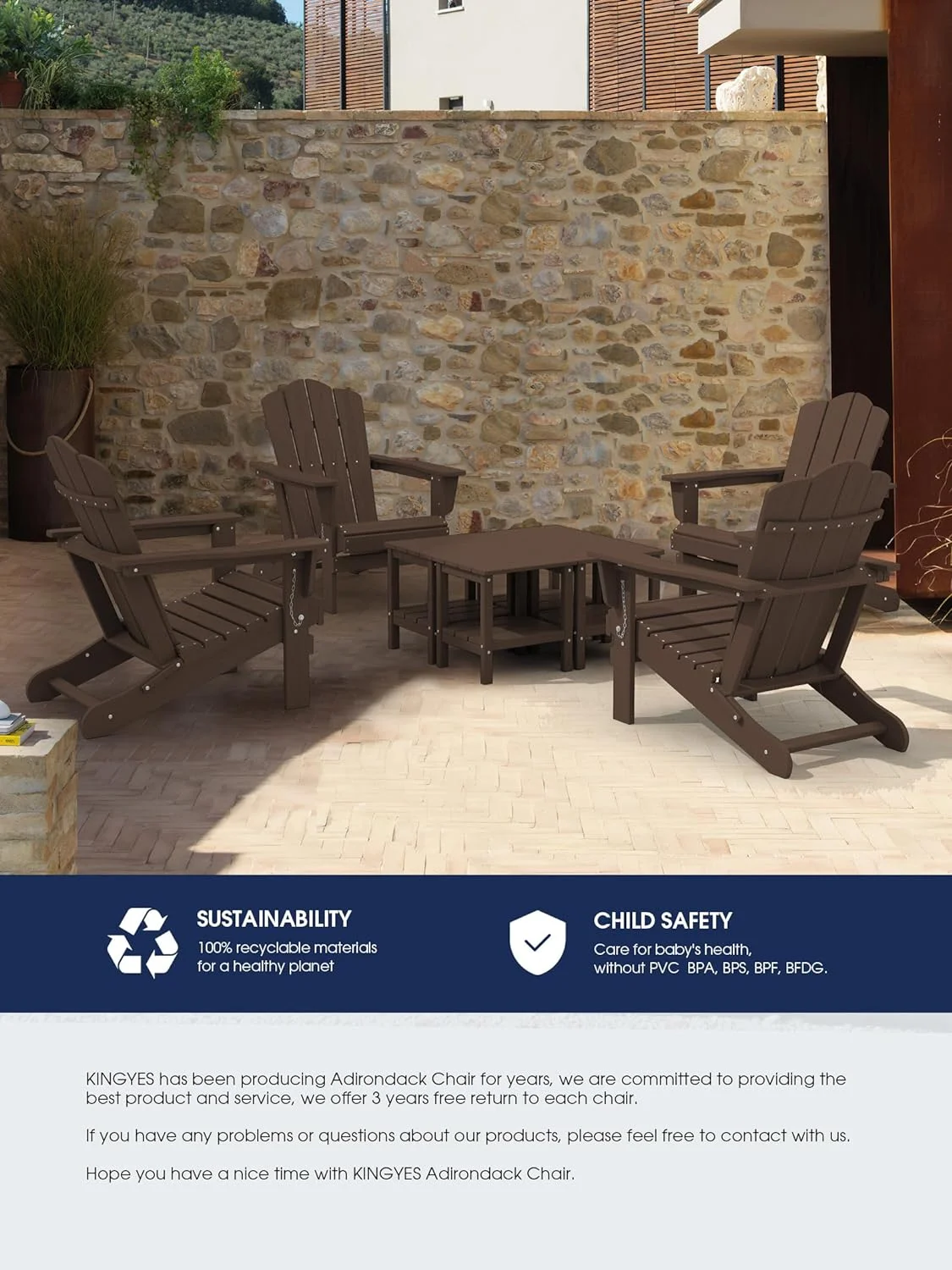 KINGYES Folding Adirondack Chair Set of 8, HDPE All-Weather Folding Adirondack Chair, Yellow