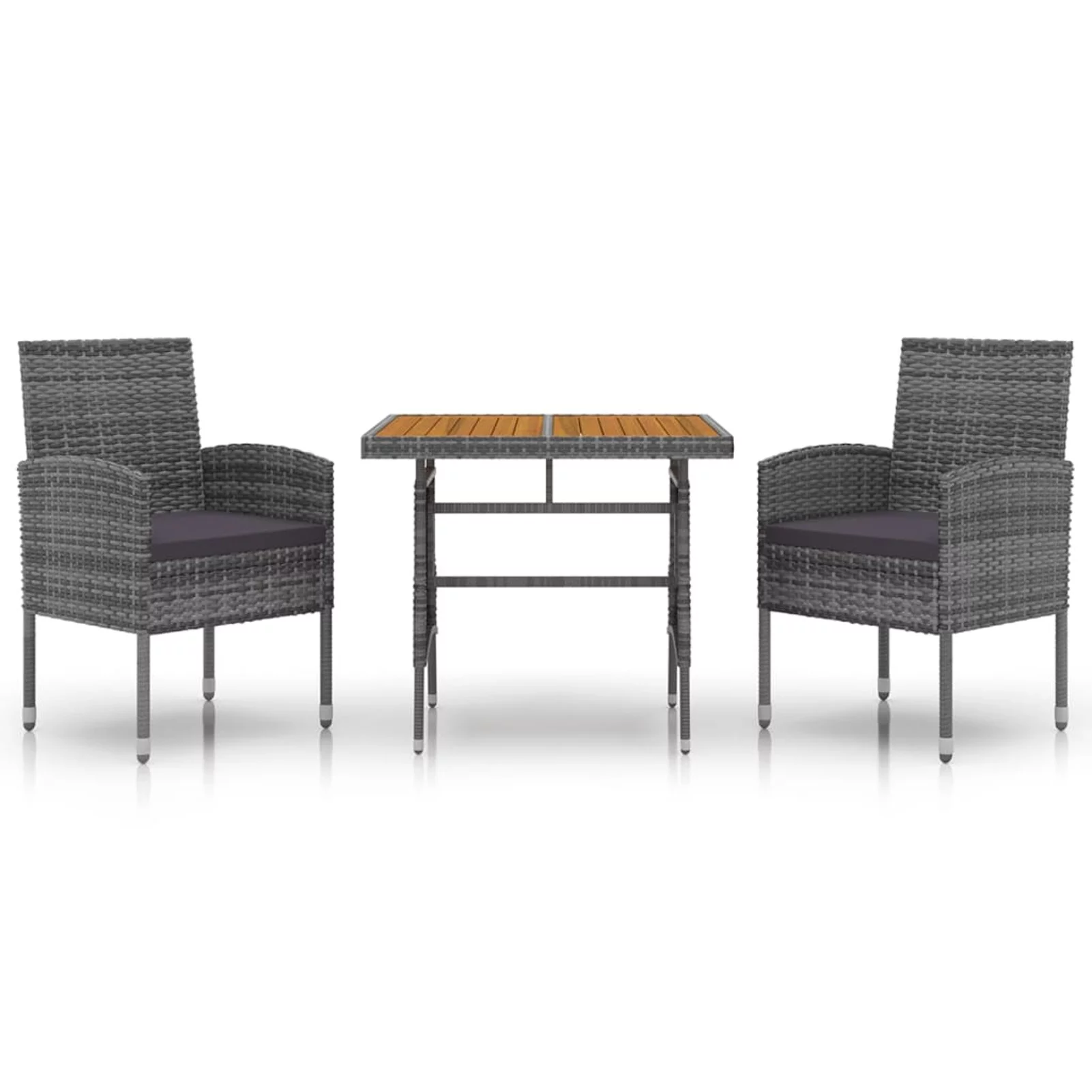 walmeck 3 Piece Patio Dining Set Poly Rattan Gray