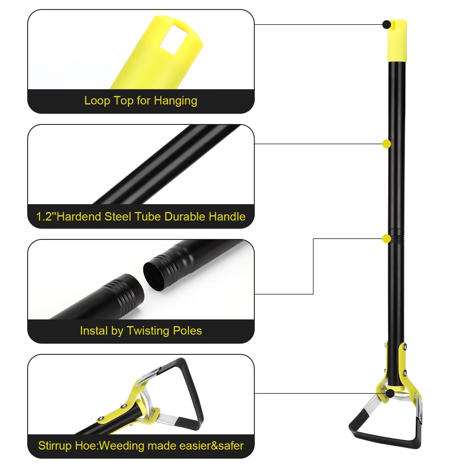 Hoe Garden Tool, 74 Inch Stainless Steel Stirrup Hoe Tools Garden Hula Hoes, Sharp and Durable Loop Hoe Weeding Rake Handheld Adjustable Gardening Weeding Loop for Loosening Soil Planting Farm