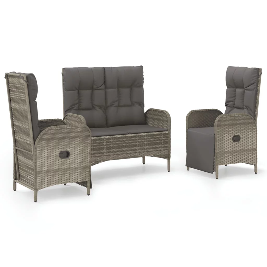 Irfora 3 Piece Patio Dining Set with Cushions Gray Poly Rattan