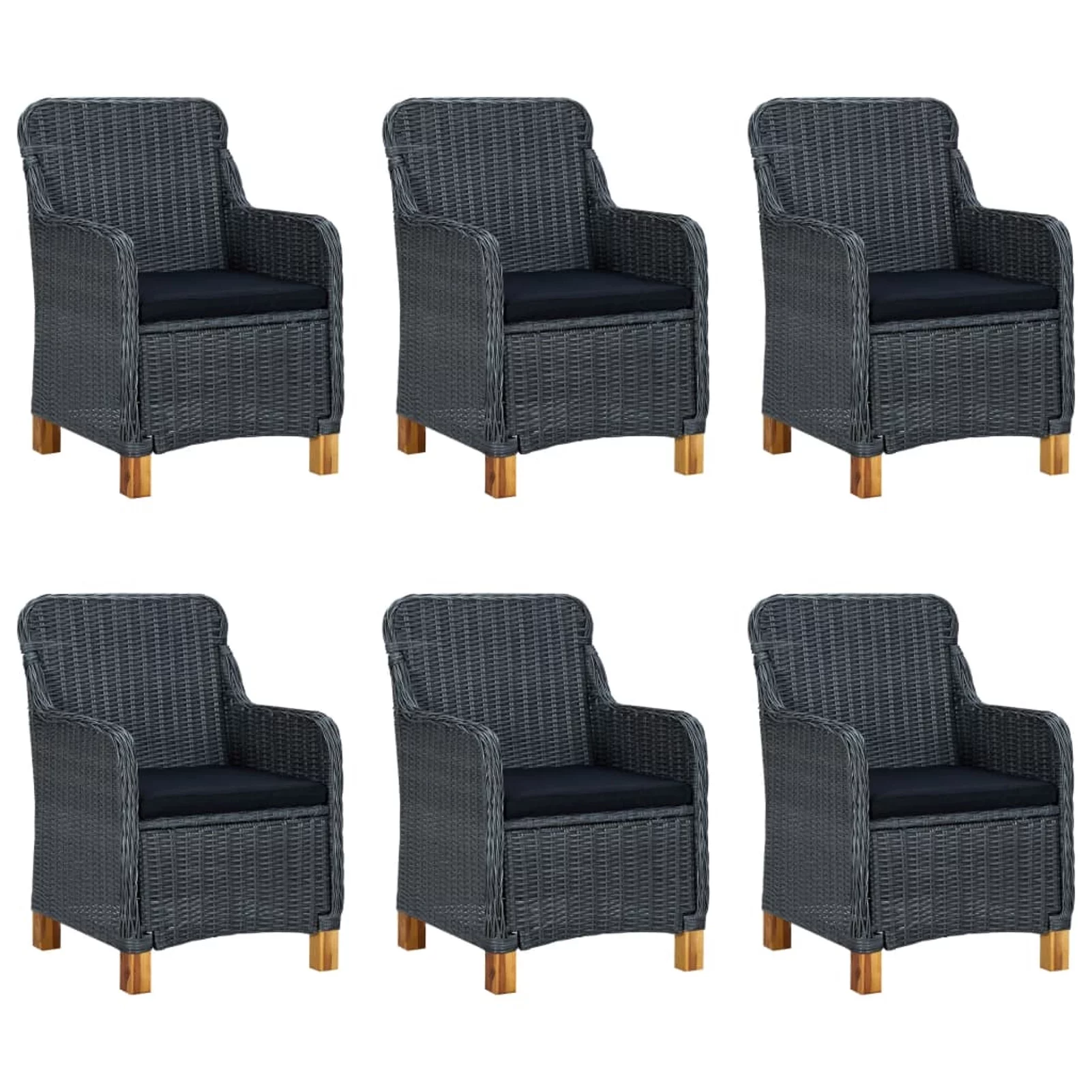 Andoer 7 Piece  Dining Set with Cushions Poly Rattan Dark Gray