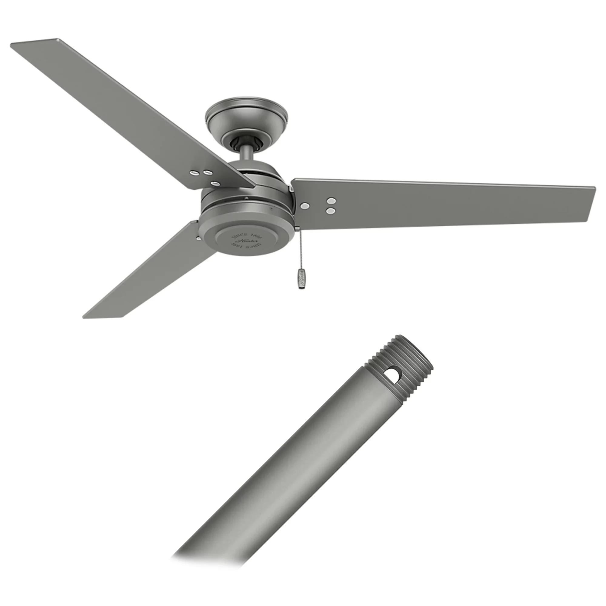 Hunter 59262 Cassius 52-Inch Outdoor Ceiling Fan (Matte Silver/Black Willow Reversible Blades with Matte Silver Finish) & 99301 Matte Silver Downrod (12-Inch)