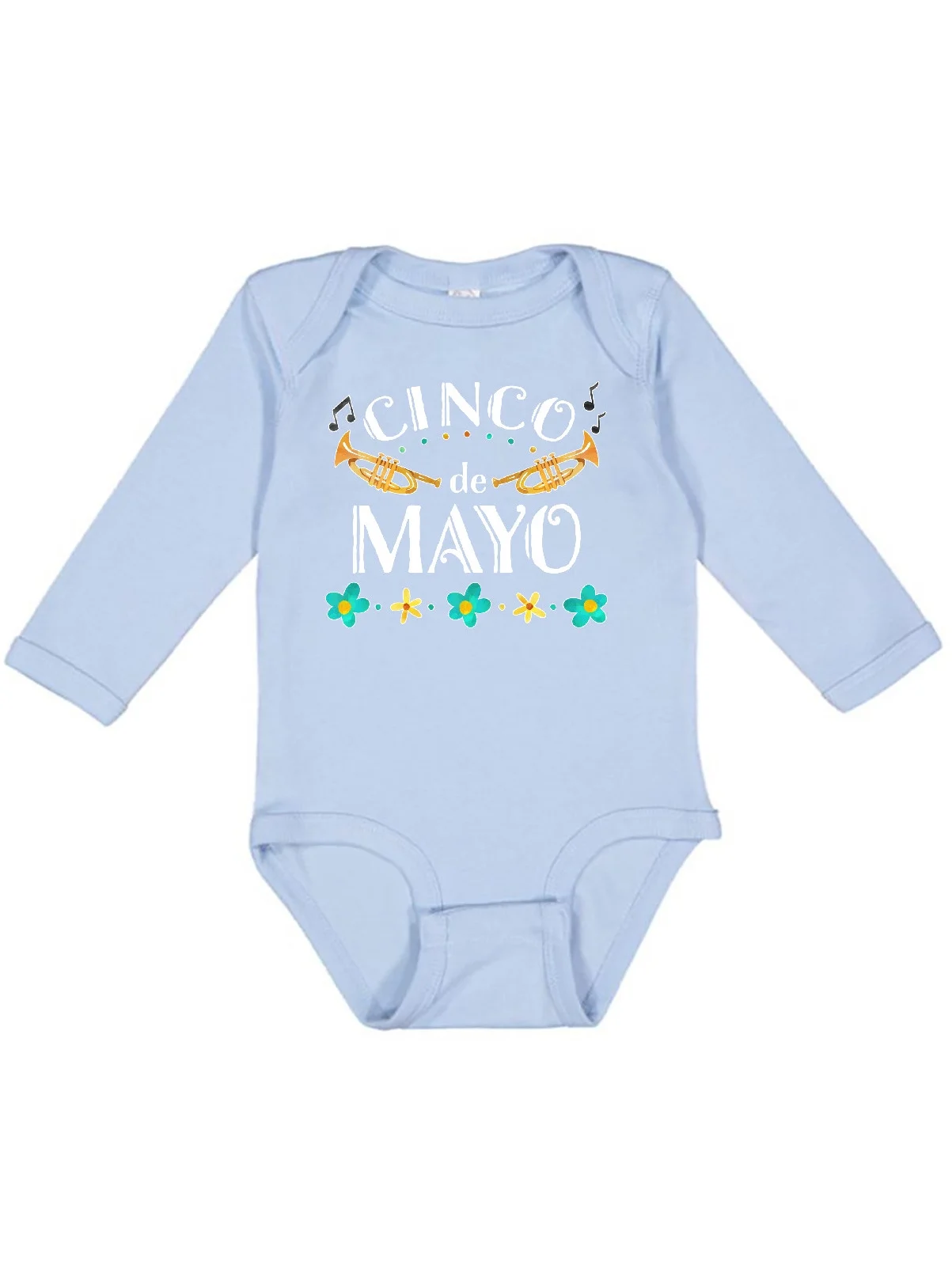 Inktastic Cinco De Mayo with Trumpets and Flowers Boys or Girls Long Sleeve Baby Bodysuit