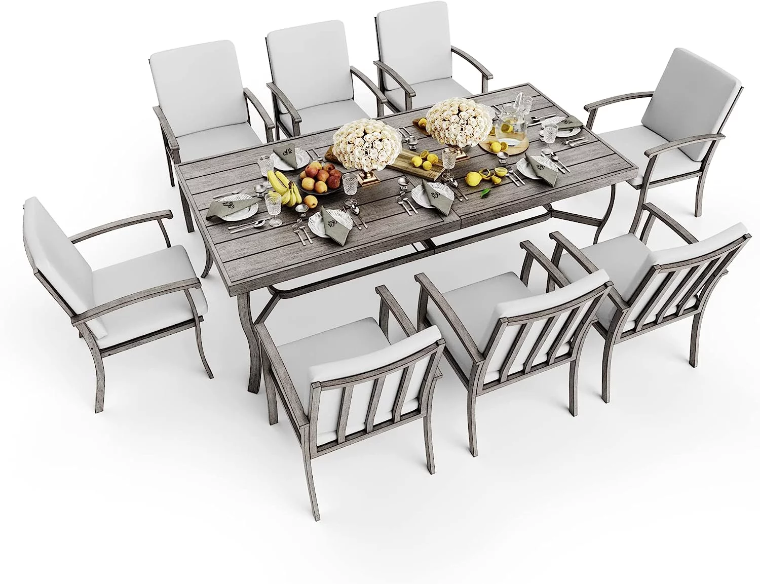 9 Piece Patio Dining Set  Aluminum Outdoor Dining Set  Aluminum Dining Table and Chairs Set  Patio Dining Furniture with Aluminum Table  Chairs and Washable Cushions (Gray)