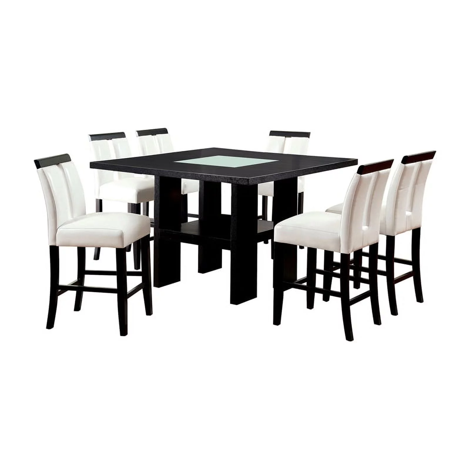 Furniture of America Jalen Wood 7-Piece Counter Dining Set with LED in Black