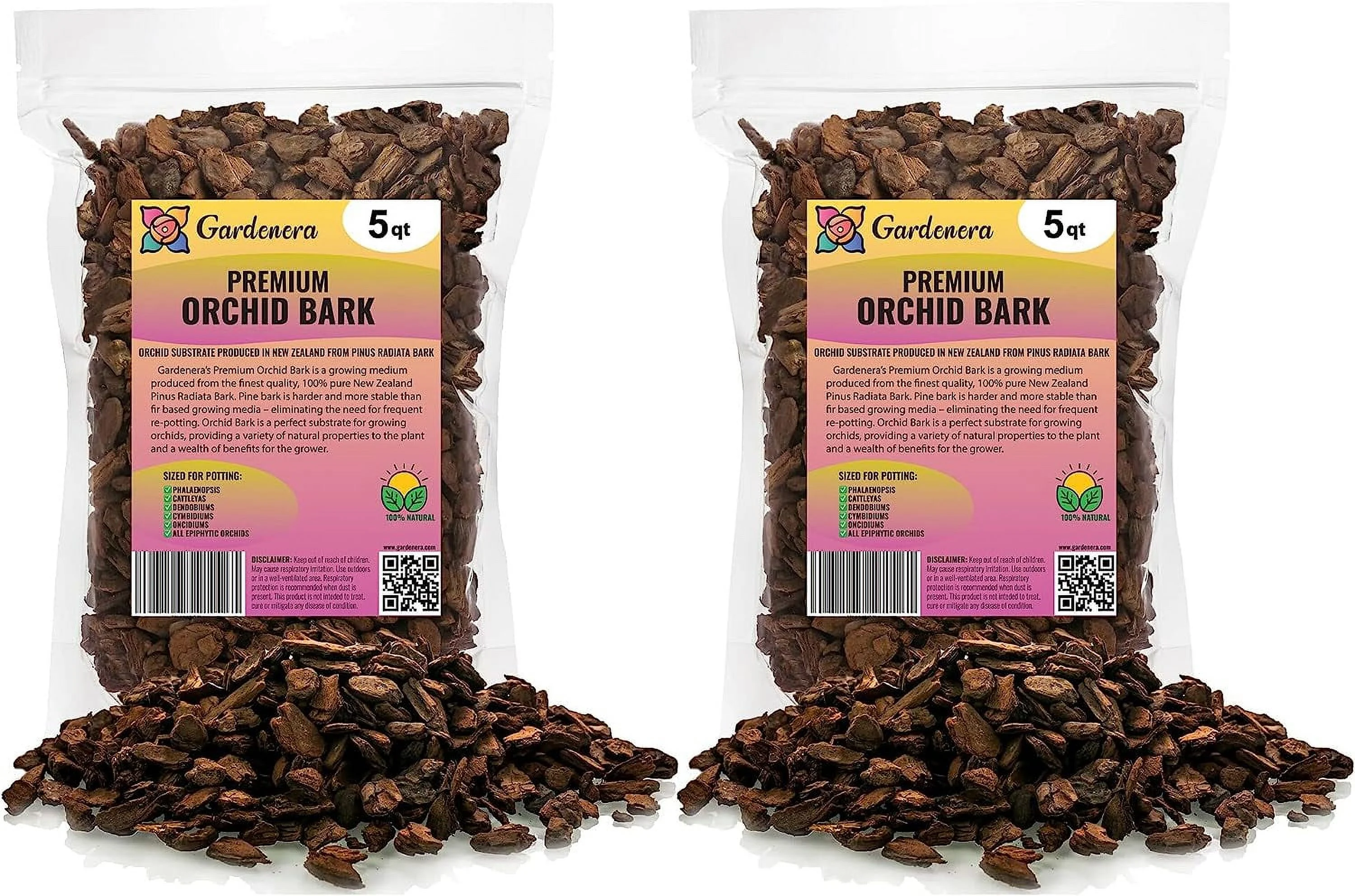 Premium Grade New Zealand Pinus Radiata Bark  - 10 Quart - Organic Hand Mixed New Zealand Pine Bark for Orchids - Medium Chips 9-12mm - 2 Bags of 5 Quart