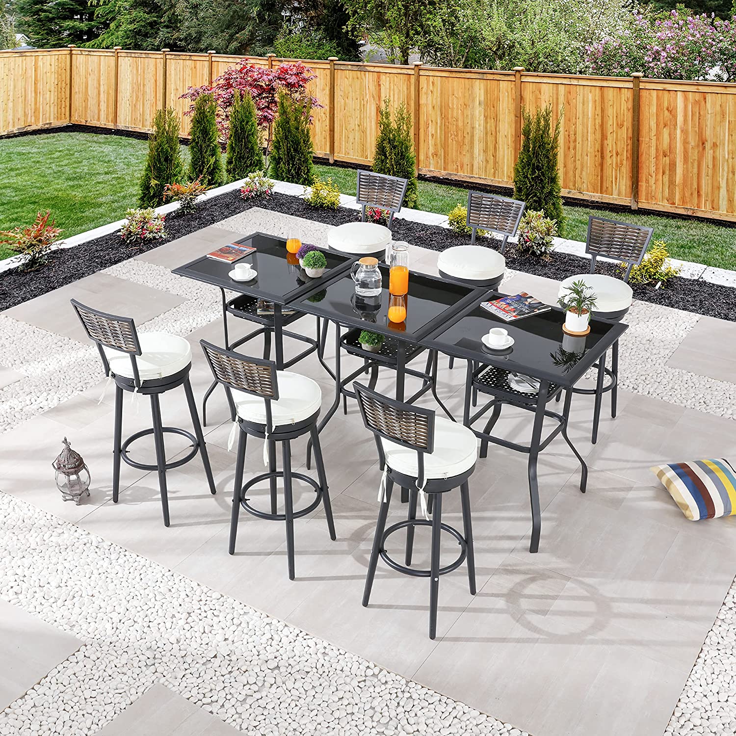 Swivel Bar Stools Set of 6 Chairs Armless for Pub Kitchen Cafe Patio Bistro, Beige