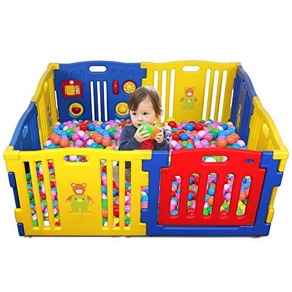 Baby Playpen Kids 8 Panel Safety Play Center Yard Home Indoor Outdoor Pen Play Pen Children Activity (Blue)